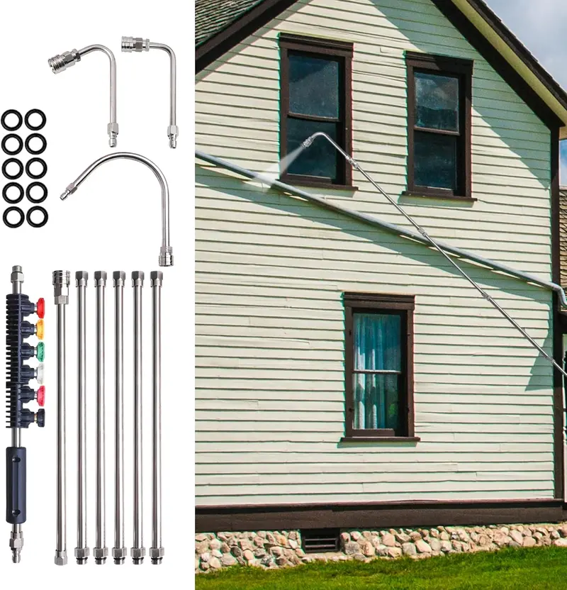 10-Piece Pressure Washer Extension Wand Set with Nozzle Tips & Curved Gutter Cleaner, 1/4" Quick Connect, 4000 PSI