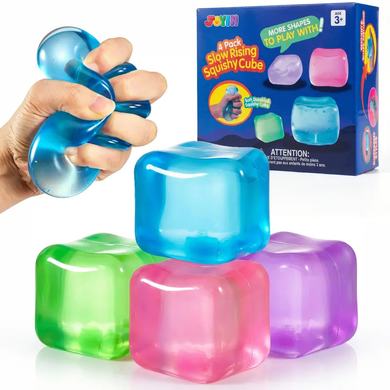4 Pack 2-Inch Stress Relief Cubes, Slow Rising Squishy Fidget Toys, Soft Sensory Squeeze Toys for Kids & Adults, Relaxing Handheld Stress Toys for Home, School, Office, Travel, Birthday Parties, Classroom Rewards, Party Favors & Gift Ideas