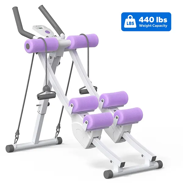 Dual Track Ab Trainer with LCD Monitor, 440 lbs Weight Capacity, Foldable Abdominal Exercise Machine with Ergonomic Support, Full Body Workout Equipment for Home Gym