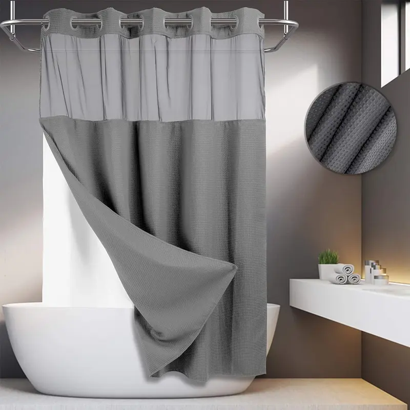 Waffle Weave Shower Curtain with Snap-In Washable Liner, Waterproof Double-Layer Shower Curtain, 72 x 75 Inch, 72 x 81 Inch,72 x 87 Inch