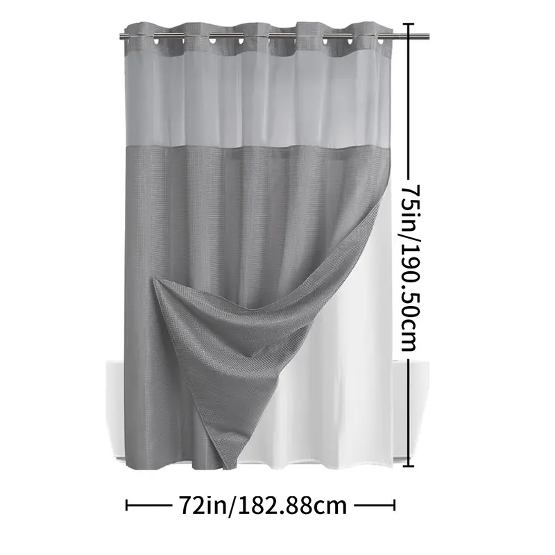 Waffle Weave Shower Curtain with Snap-In Washable Liner, Waterproof Double-Layer Shower Curtain, 72 x 75 Inch, 72 x 81 Inch,72 x 87 Inch