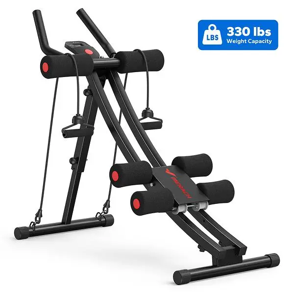 Dual Track Ab Trainer with LCD Monitor, 440 lbs Weight Capacity, Foldable Abdominal Exercise Machine with Ergonomic Support, Full Body Workout Equipment for Home Gym