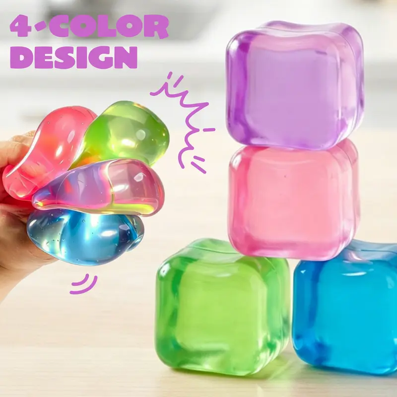 4 Pack 2-Inch Stress Relief Cubes, Slow Rising Squishy Fidget Toys, Soft Sensory Squeeze Toys for Kids & Adults, Relaxing Handheld Stress Toys for Home, School, Office, Travel, Birthday Parties, Classroom Rewards, Party Favors & Gift Ideas