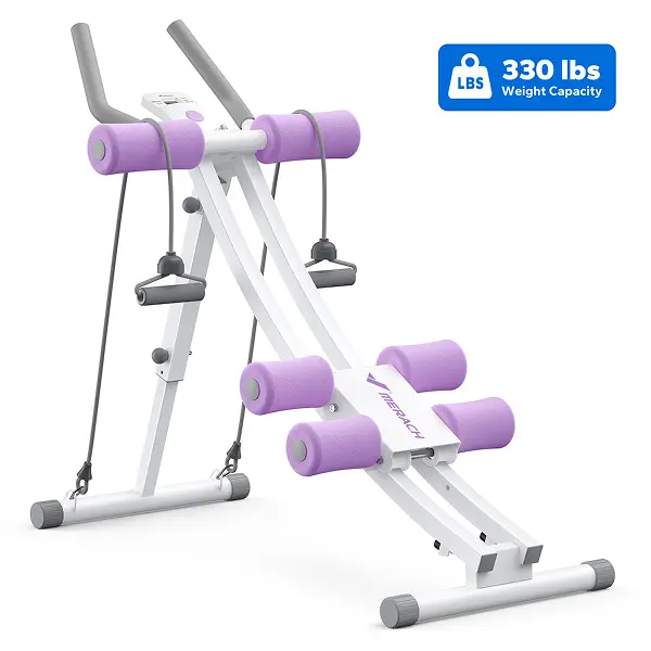 Dual Track Ab Trainer with LCD Monitor, 440 lbs Weight Capacity, Foldable Abdominal Exercise Machine with Ergonomic Support, Full Body Workout Equipment for Home Gym