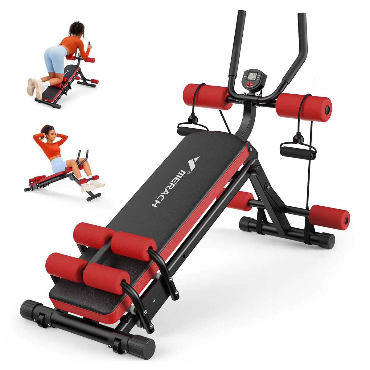Dual Track Ab Trainer with LCD Monitor, 440 lbs Weight Capacity, Foldable Abdominal Exercise Machine with Ergonomic Support, Full Body Workout Equipment for Home Gym