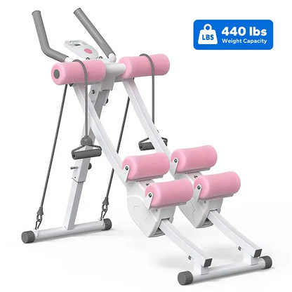Dual Track Ab Trainer with LCD Monitor, 440 lbs Weight Capacity, Foldable Abdominal Exercise Machine with Ergonomic Support, Full Body Workout Equipment for Home Gym