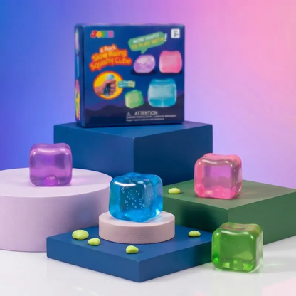 4 Pack 2-Inch Stress Relief Cubes, Slow Rising Squishy Fidget Toys, Soft Sensory Squeeze Toys for Kids & Adults, Relaxing Handheld Stress Toys for Home, School, Office, Travel, Birthday Parties, Classroom Rewards, Party Favors & Gift Ideas