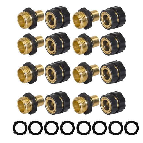 3/4 Inch Garden Hose Connectors Set, Standard Male & Female Fittings with Grip Handles, Leakproof Quick Connectors for Outdoor Faucets and Water Hoses
