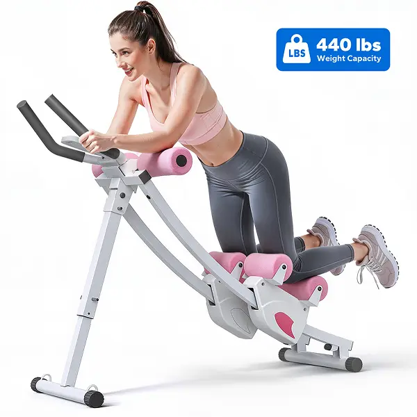 Dual Track Ab Trainer with LCD Monitor, 440 lbs Weight Capacity, Foldable Abdominal Exercise Machine with Ergonomic Support, Full Body Workout Equipment for Home Gym