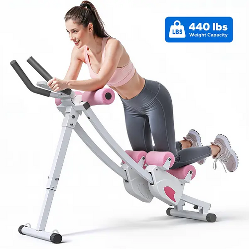 Dual Track Ab Trainer with LCD Monitor, 440 lbs Weight Capacity, Foldable Abdominal Exercise Machine with Ergonomic Support, Full Body Workout Equipment for Home Gym