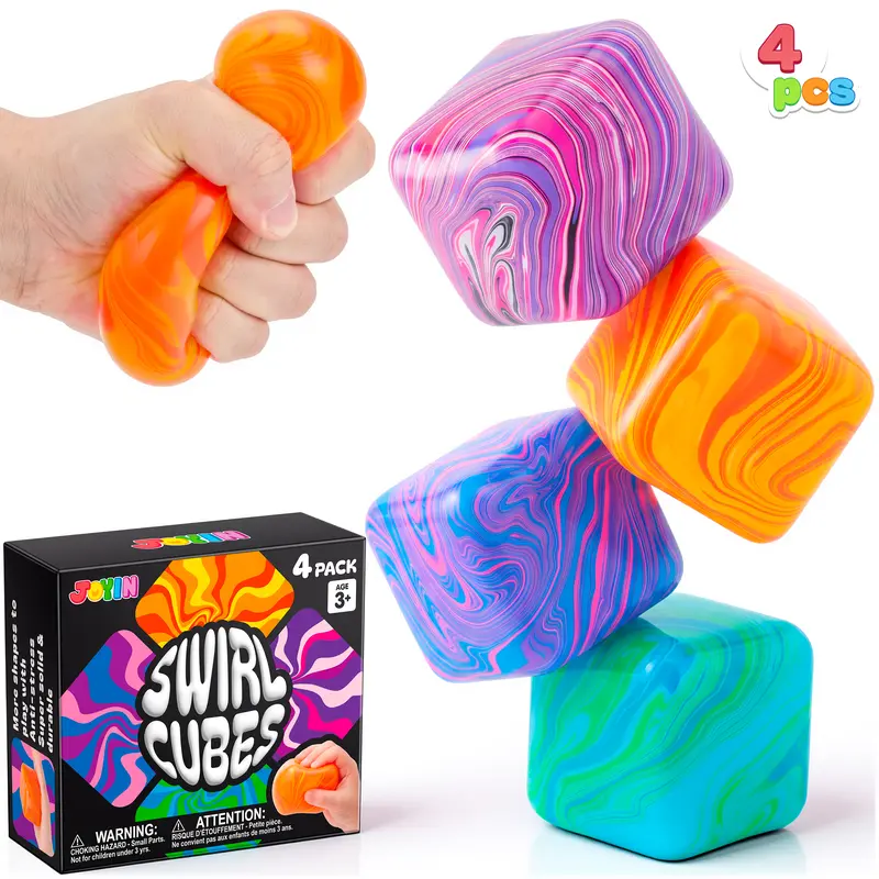 4 Pack 2-Inch Stress Relief Cubes, Slow Rising Squishy Fidget Toys, Soft Sensory Squeeze Toys for Kids & Adults, Relaxing Handheld Stress Toys for Home, School, Office, Travel, Birthday Parties, Classroom Rewards, Party Favors & Gift Ideas