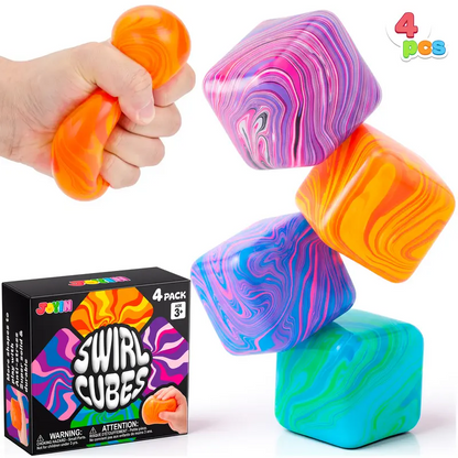 4 Pack 2-Inch Stress Relief Cubes, Slow Rising Squishy Fidget Toys, Soft Sensory Squeeze Toys for Kids & Adults, Relaxing Handheld Stress Toys for Home, School, Office, Travel, Birthday Parties, Classroom Rewards, Party Favors & Gift Ideas