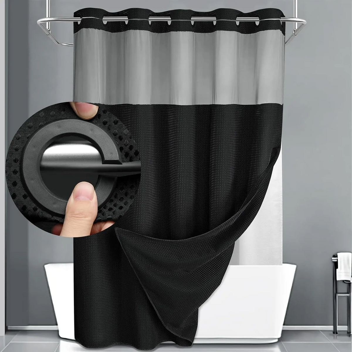 Waffle Weave Shower Curtain with Snap-In Washable Liner, Waterproof Double-Layer Shower Curtain, 72 x 75 Inch, 72 x 81 Inch,72 x 87 Inch