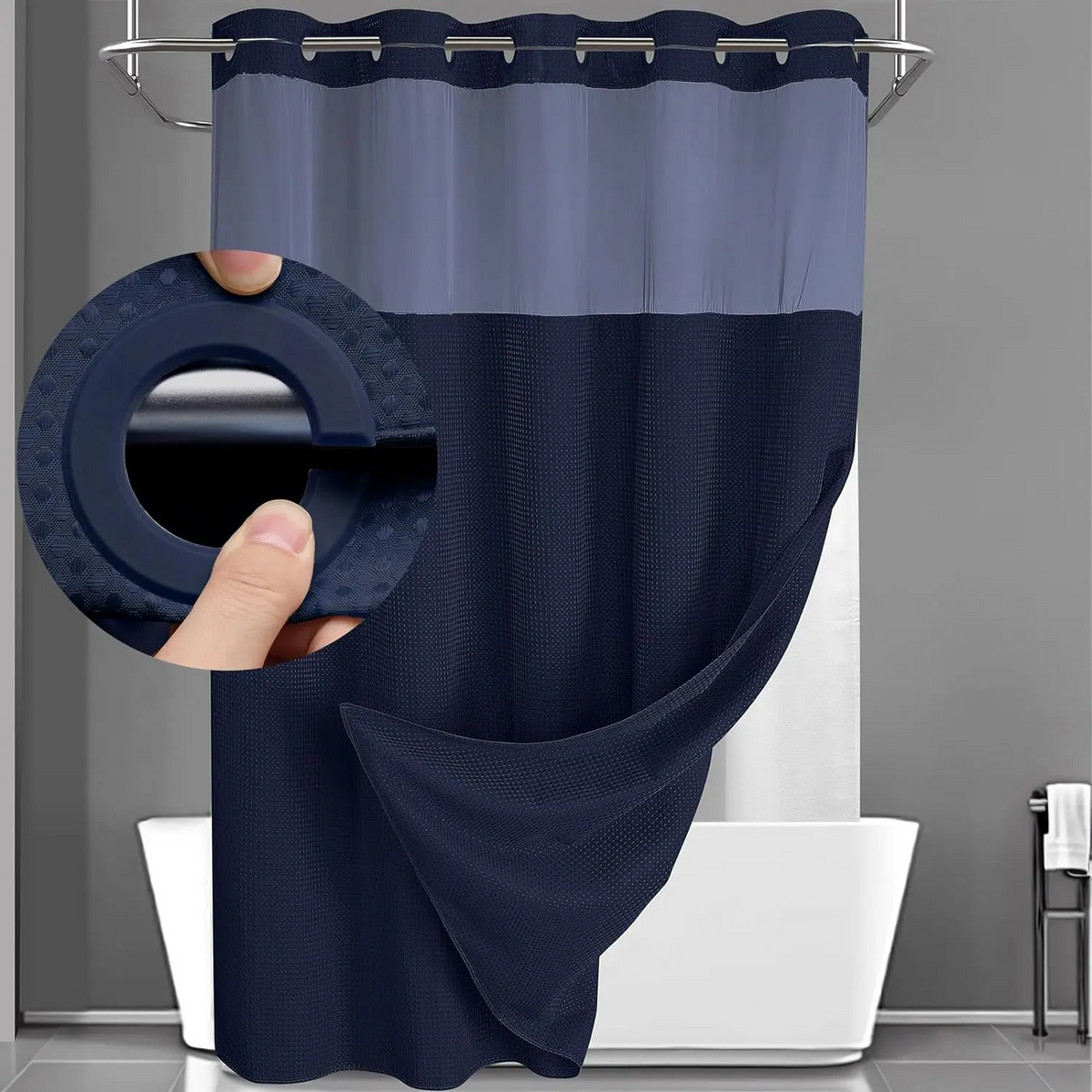 Waffle Weave Shower Curtain with Snap-In Washable Liner, Waterproof Double-Layer Shower Curtain, 72 x 75 Inch, 72 x 81 Inch,72 x 87 Inch