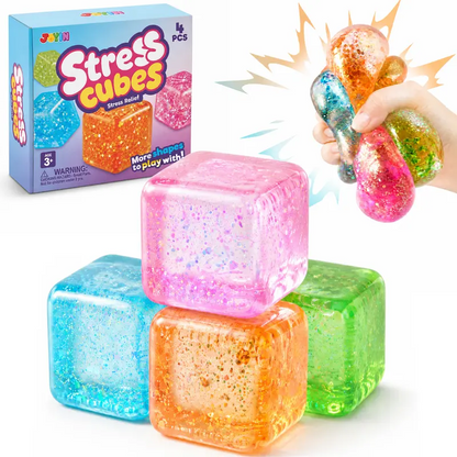 4 Pack 2-Inch Stress Relief Cubes, Slow Rising Squishy Fidget Toys, Soft Sensory Squeeze Toys for Kids & Adults, Relaxing Handheld Stress Toys for Home, School, Office, Travel, Birthday Parties, Classroom Rewards, Party Favors & Gift Ideas