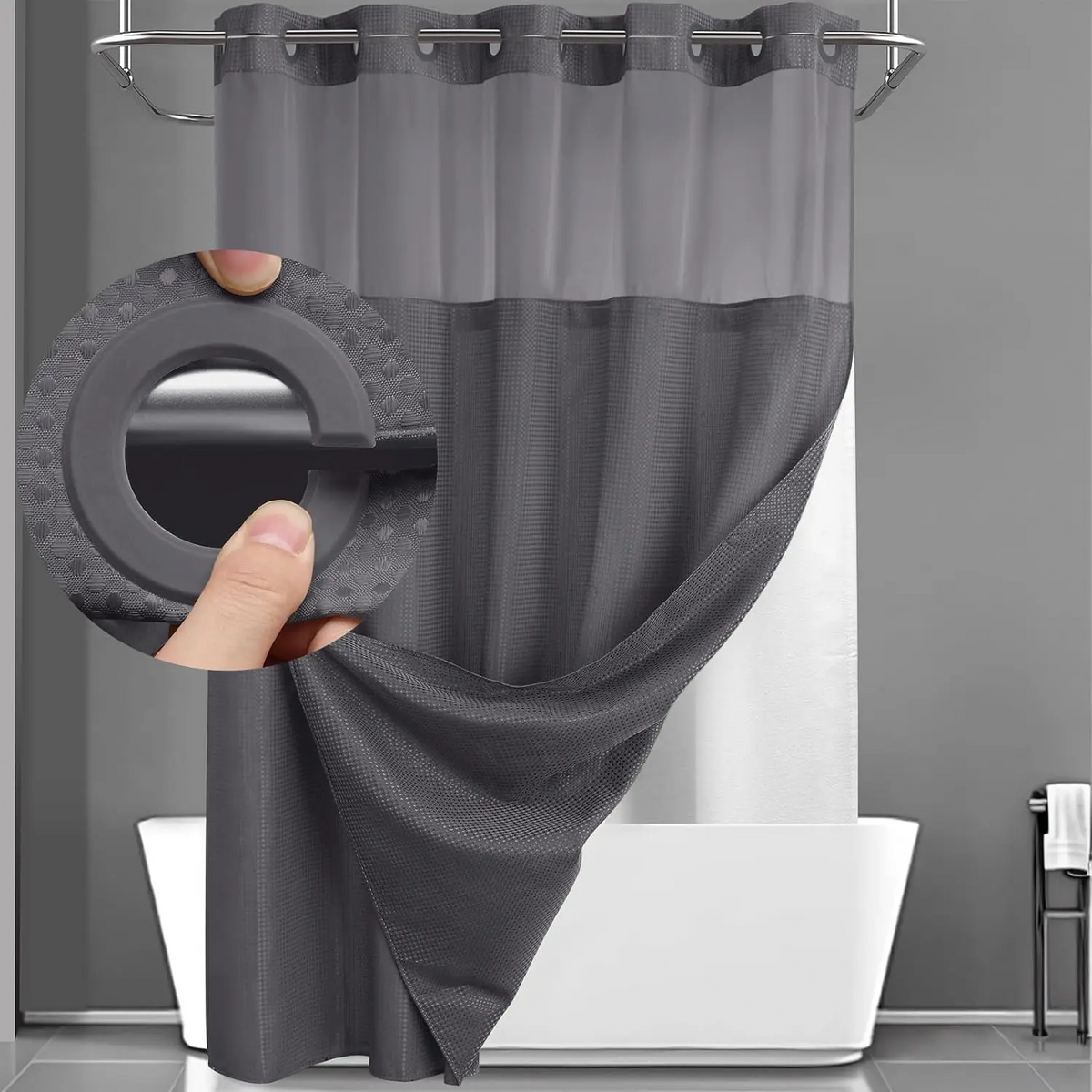 Waffle Weave Shower Curtain with Snap-In Washable Liner, Waterproof Double-Layer Shower Curtain, 72 x 75 Inch, 72 x 81 Inch,72 x 87 Inch
