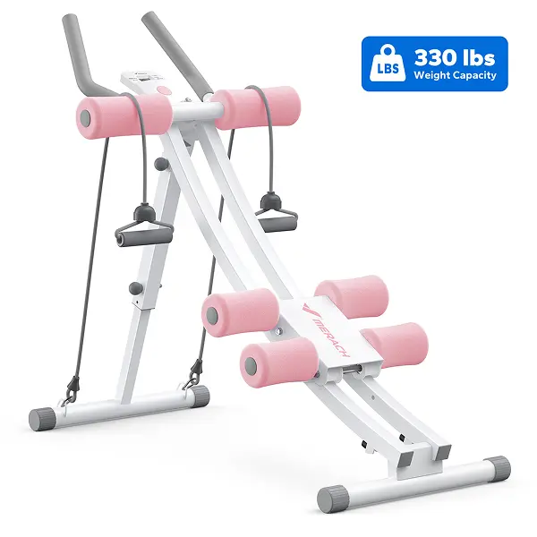 Dual Track Ab Trainer with LCD Monitor, 440 lbs Weight Capacity, Foldable Abdominal Exercise Machine with Ergonomic Support, Full Body Workout Equipment for Home Gym