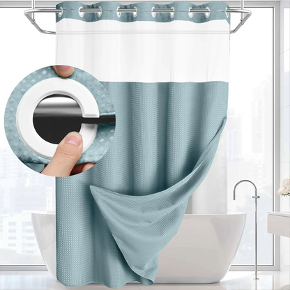 Waffle Weave Shower Curtain with Snap-In Washable Liner, Waterproof Double-Layer Shower Curtain, 72 x 75 Inch, 72 x 81 Inch,72 x 87 Inch