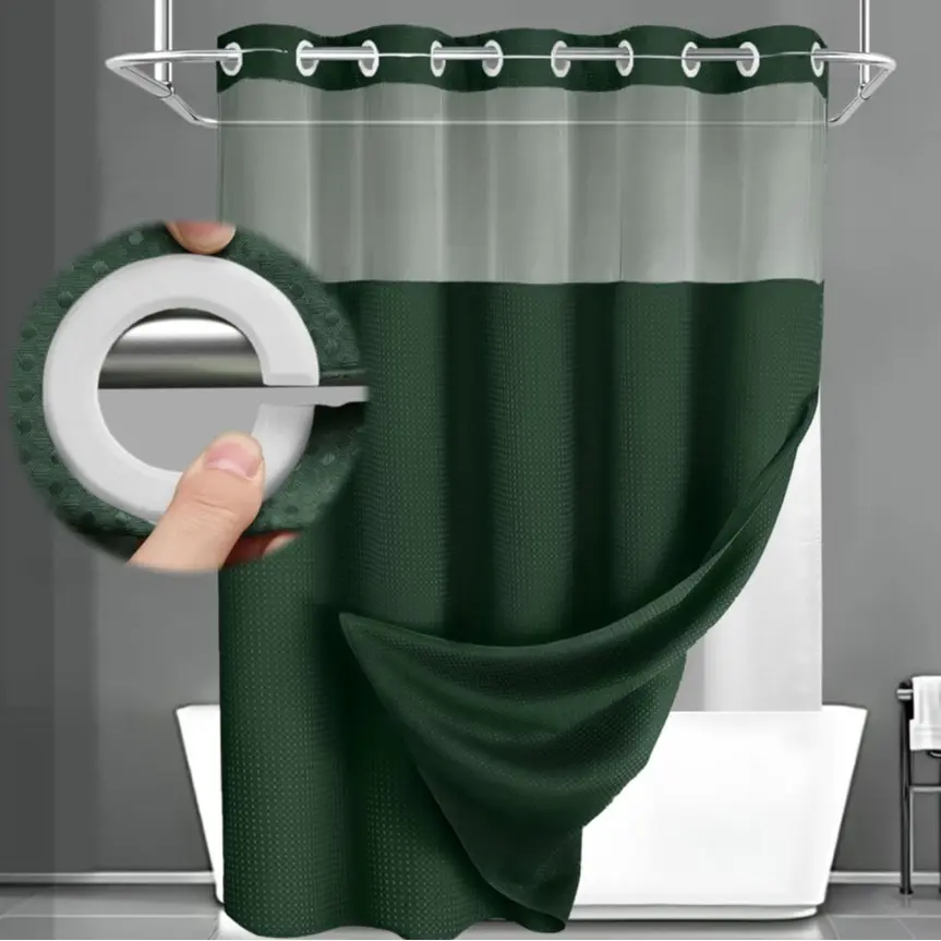 Waffle Weave Shower Curtain with Snap-In Washable Liner, Waterproof Double-Layer Shower Curtain, 72 x 75 Inch, 72 x 81 Inch,72 x 87 Inch