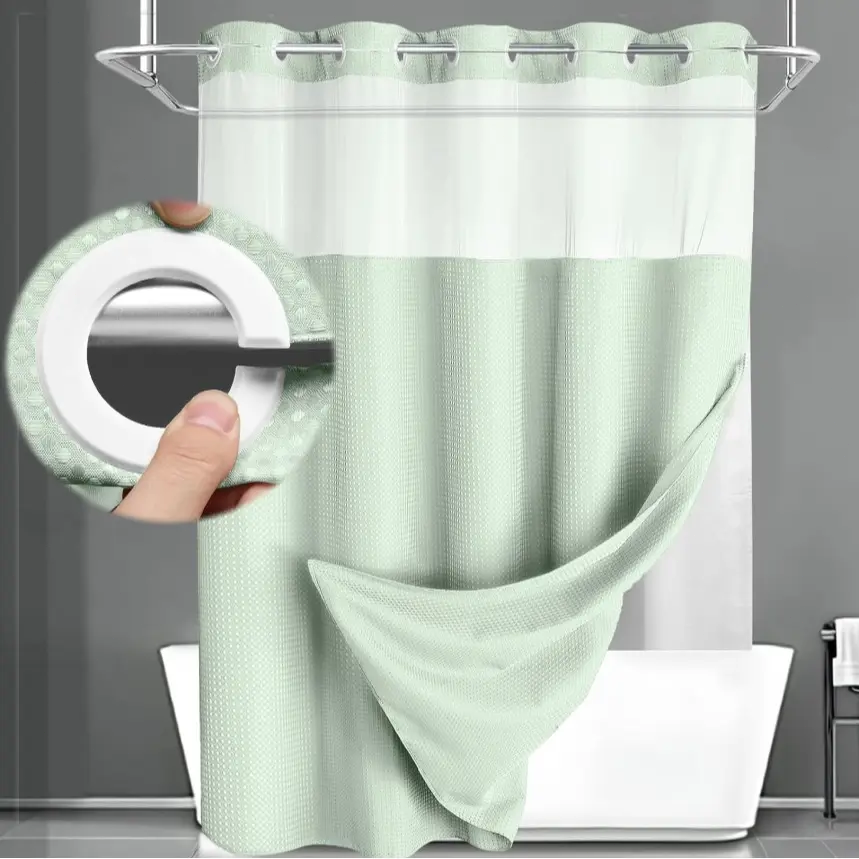 Waffle Weave Shower Curtain with Snap-In Washable Liner, Waterproof Double-Layer Shower Curtain, 72 x 75 Inch, 72 x 81 Inch,72 x 87 Inch