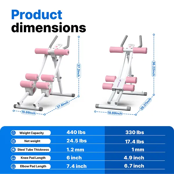 Dual Track Ab Trainer with LCD Monitor, 440 lbs Weight Capacity, Foldable Abdominal Exercise Machine with Ergonomic Support, Full Body Workout Equipment for Home Gym