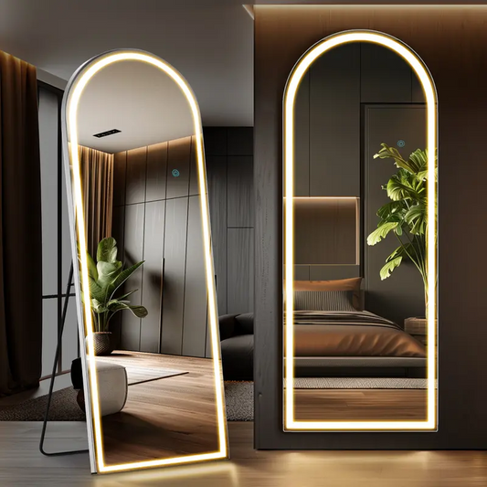 3-Color Dimmable LED Full-Length Mirror – Adjustable Lighted Floor Mirror, Floor/Wall/Hang Mount, Bedroom & Home Decor