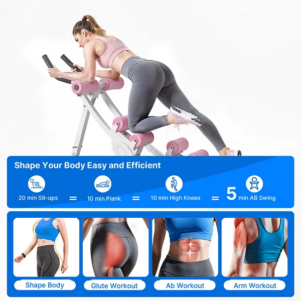 Dual Track Ab Trainer with LCD Monitor, 440 lbs Weight Capacity, Foldable Abdominal Exercise Machine with Ergonomic Support, Full Body Workout Equipment for Home Gym