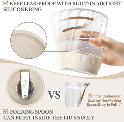16oz Overnight Oats Containers with Lids & Folding Spoons – Glass Meal Prep Jars with Divided Compartments for Yogurt, Fruit & Snacks