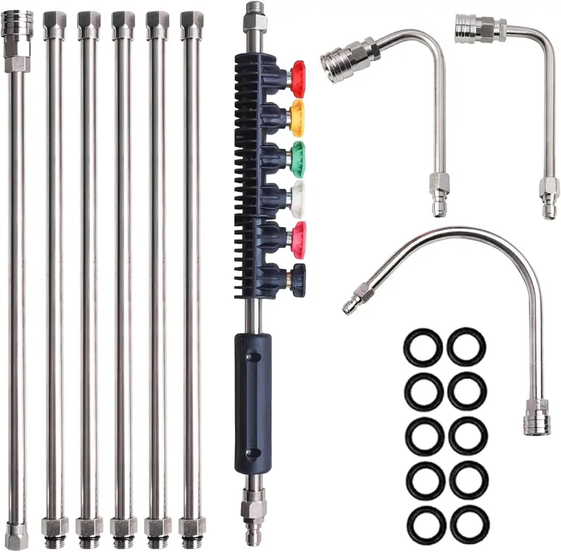 10-Piece Pressure Washer Extension Wand Set with Nozzle Tips & Curved Gutter Cleaner, 1/4" Quick Connect, 4000 PSI