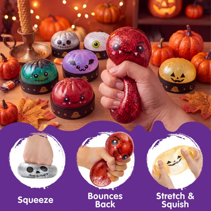 12 Pack Halloween Dumpling Squishy Toys, 5cm Mini Slow-Rebound Stress Relief Sensory Toys with Steamer Storage Box, Cute Pumpkin & Little Devil Designs, Soft Squeeze Fidget Toys for Kids & Adults, Halloween Party Favors, Gifts & Goodie Bag Fillers