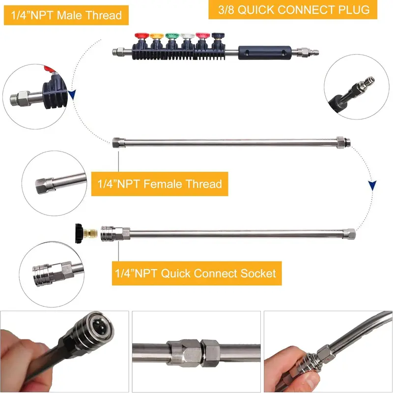10-Piece Pressure Washer Extension Wand Set with Nozzle Tips & Curved Gutter Cleaner, 1/4" Quick Connect, 4000 PSI