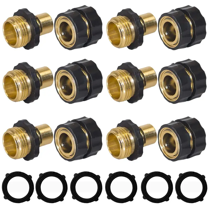 3/4 Inch Garden Hose Connectors Set, Standard Male & Female Fittings with Grip Handles, Leakproof Quick Connectors for Outdoor Faucets and Water Hoses